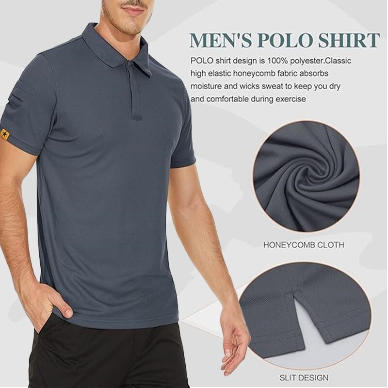 Mens Polo Shirts Short Sleeve Casual Quick Dry Team Tactical Combat Work Golf