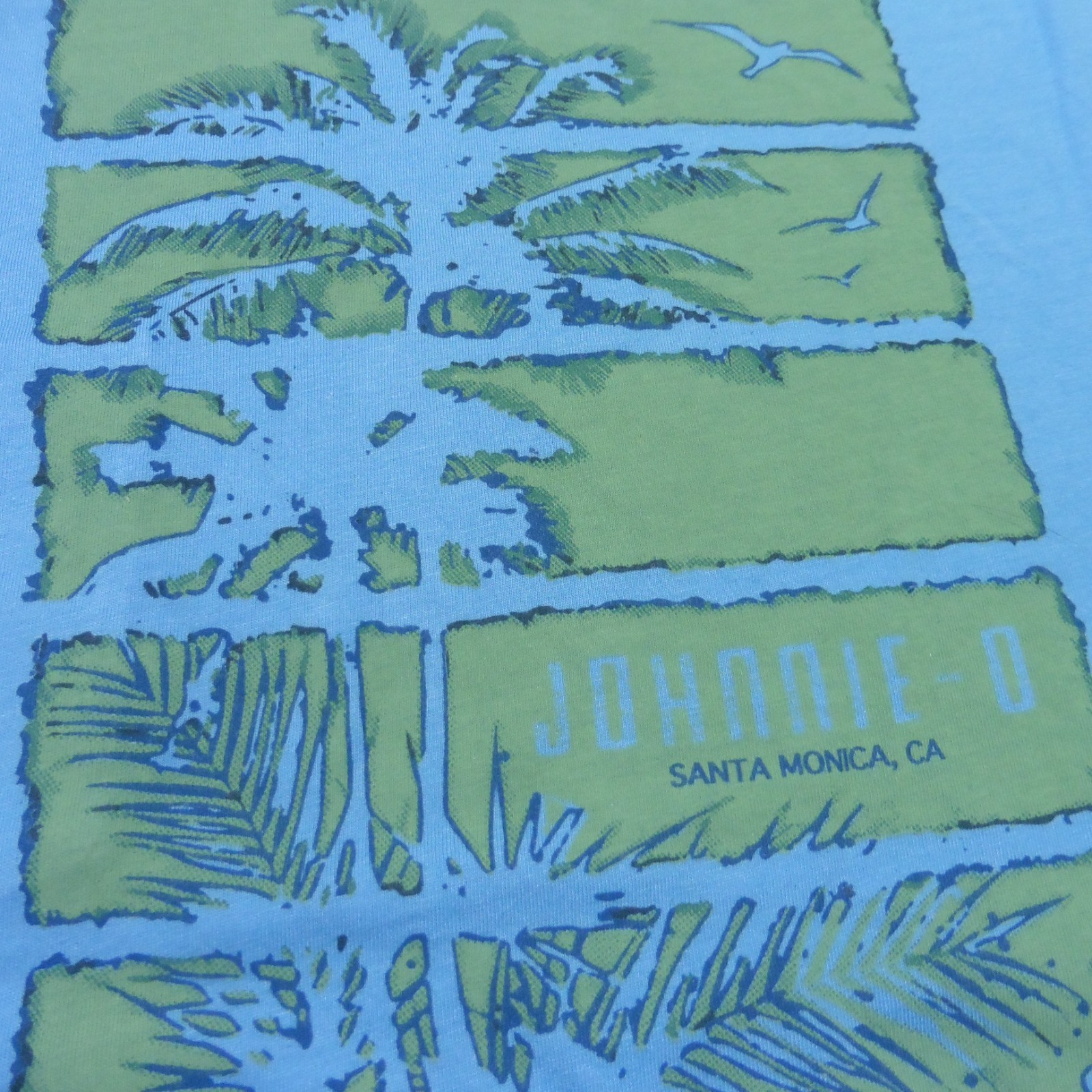 JOHNNIE O Mens M MEDIUM T SHIRT PALM PARADISE MALIBLU GOLF BLUE SANTA MONICA TEE