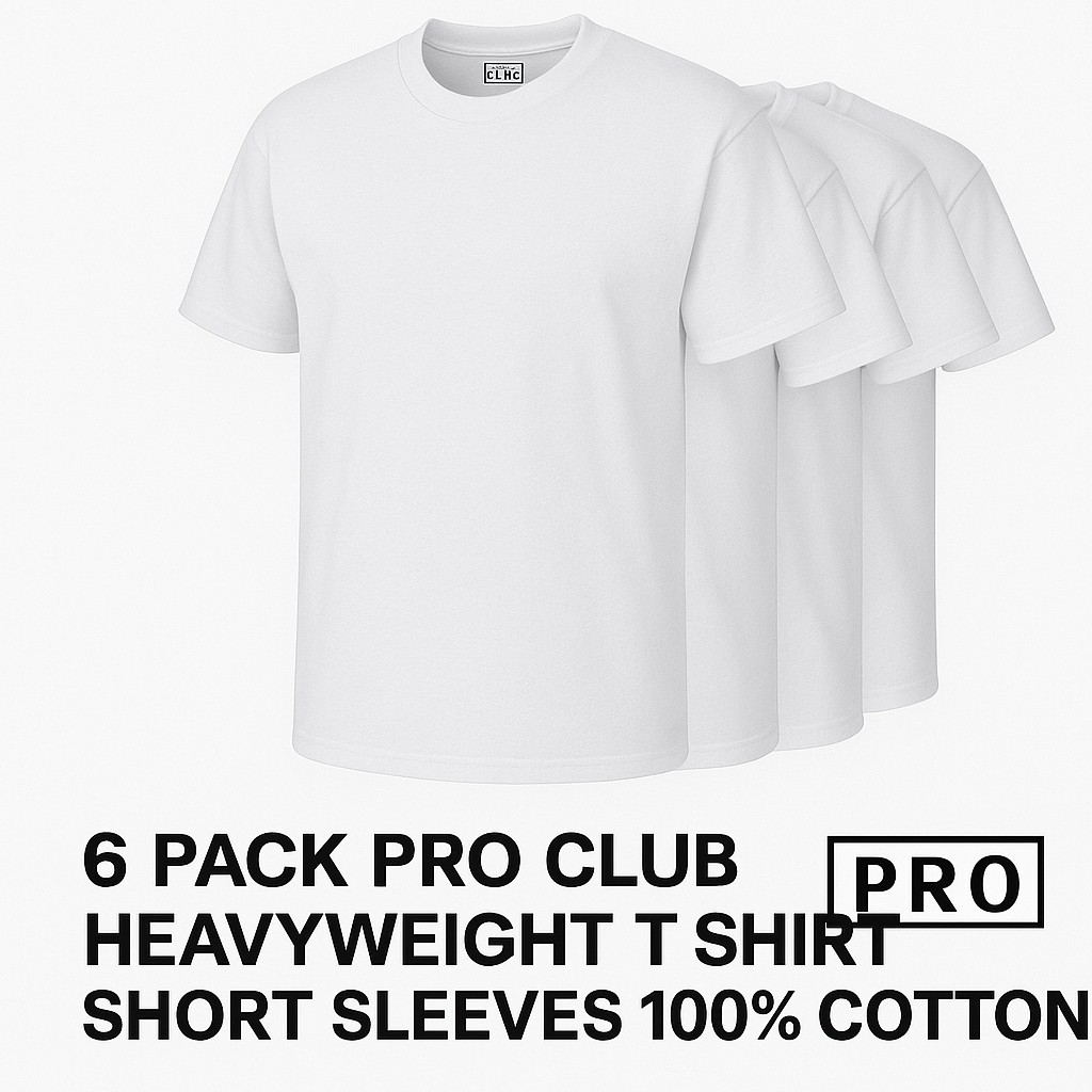 6 PACK PRO CLUB MENS PLAIN SHORT SLEEVE T SHIRT HEAVYWEIGHT COTTON