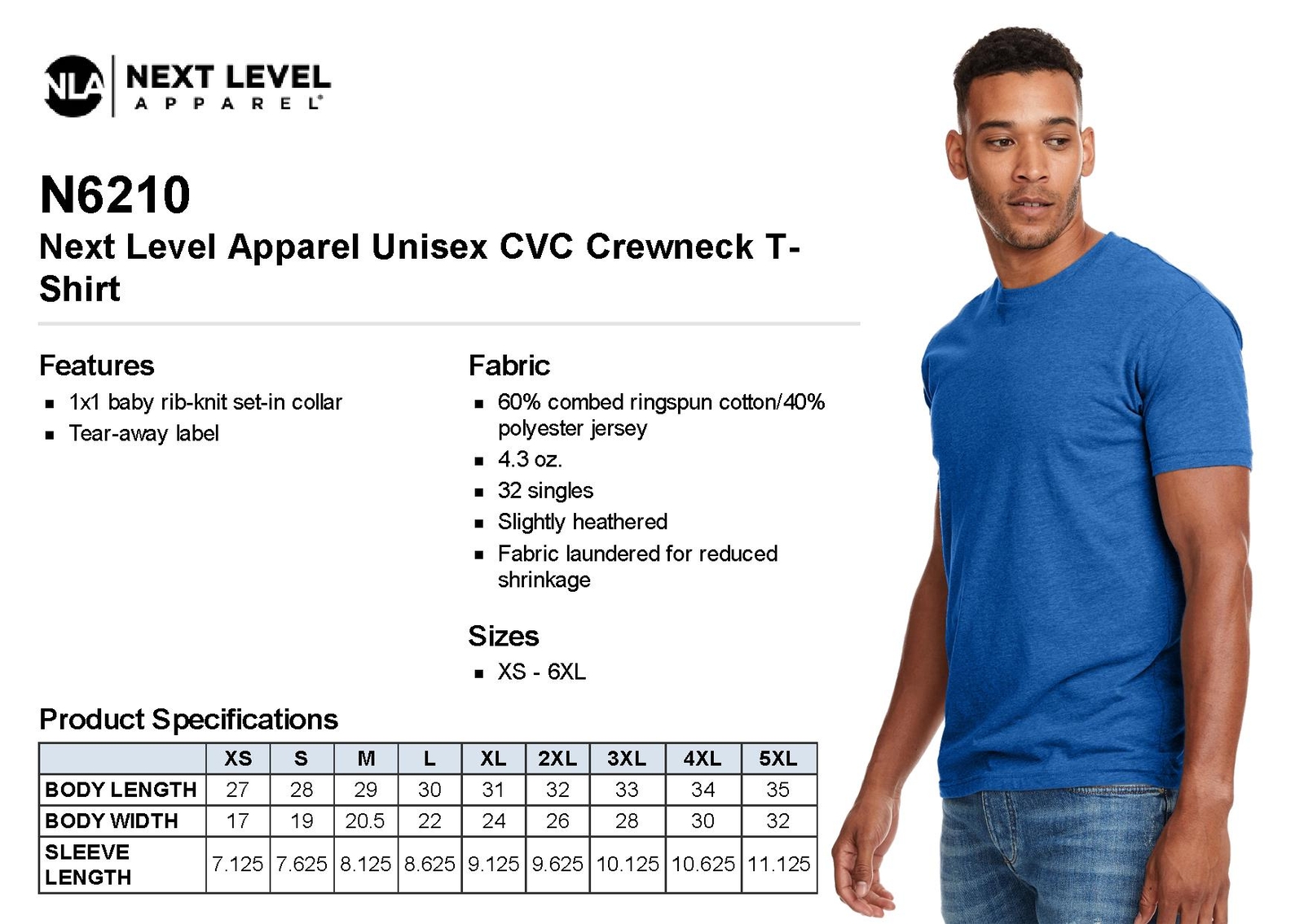 Next Level Men’s Premium Fitted CVC Crew Neck Short Sleevees T-Shirt N6210
