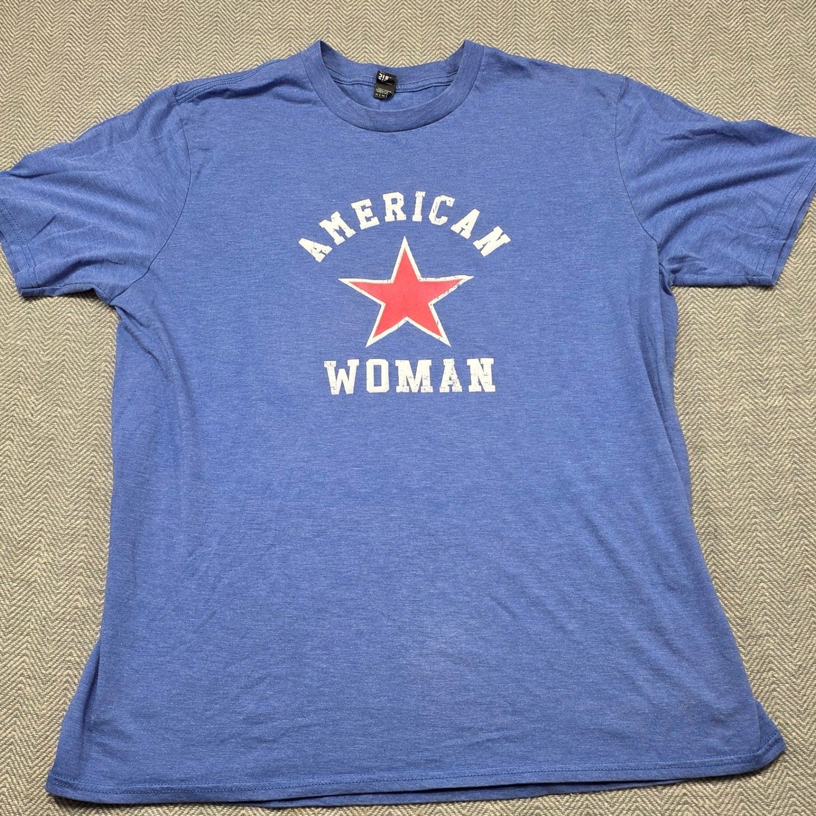 District American Woman Red Star Graphic Tee Heather Blue Tri-Blend XL Mens