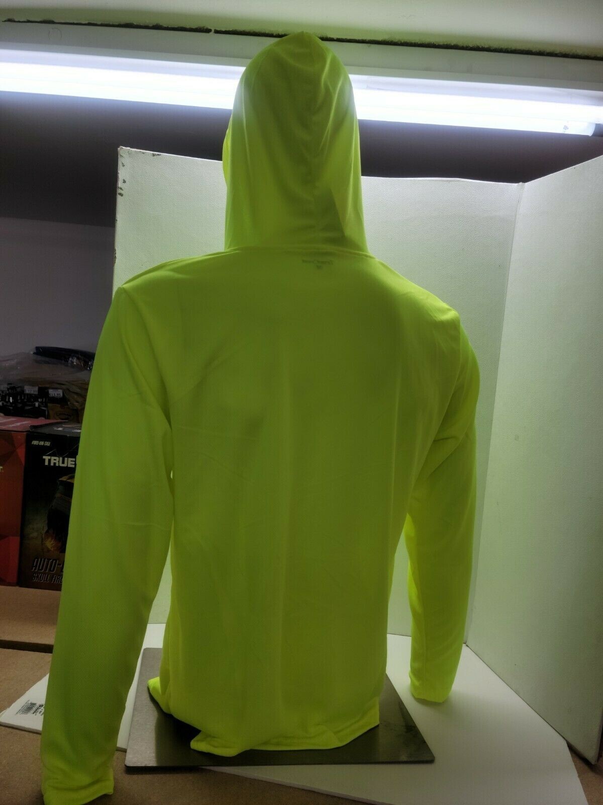 Neon Yellow Long Sleeve Shirt With Hoodie, Polyester birdeye mesh fabric