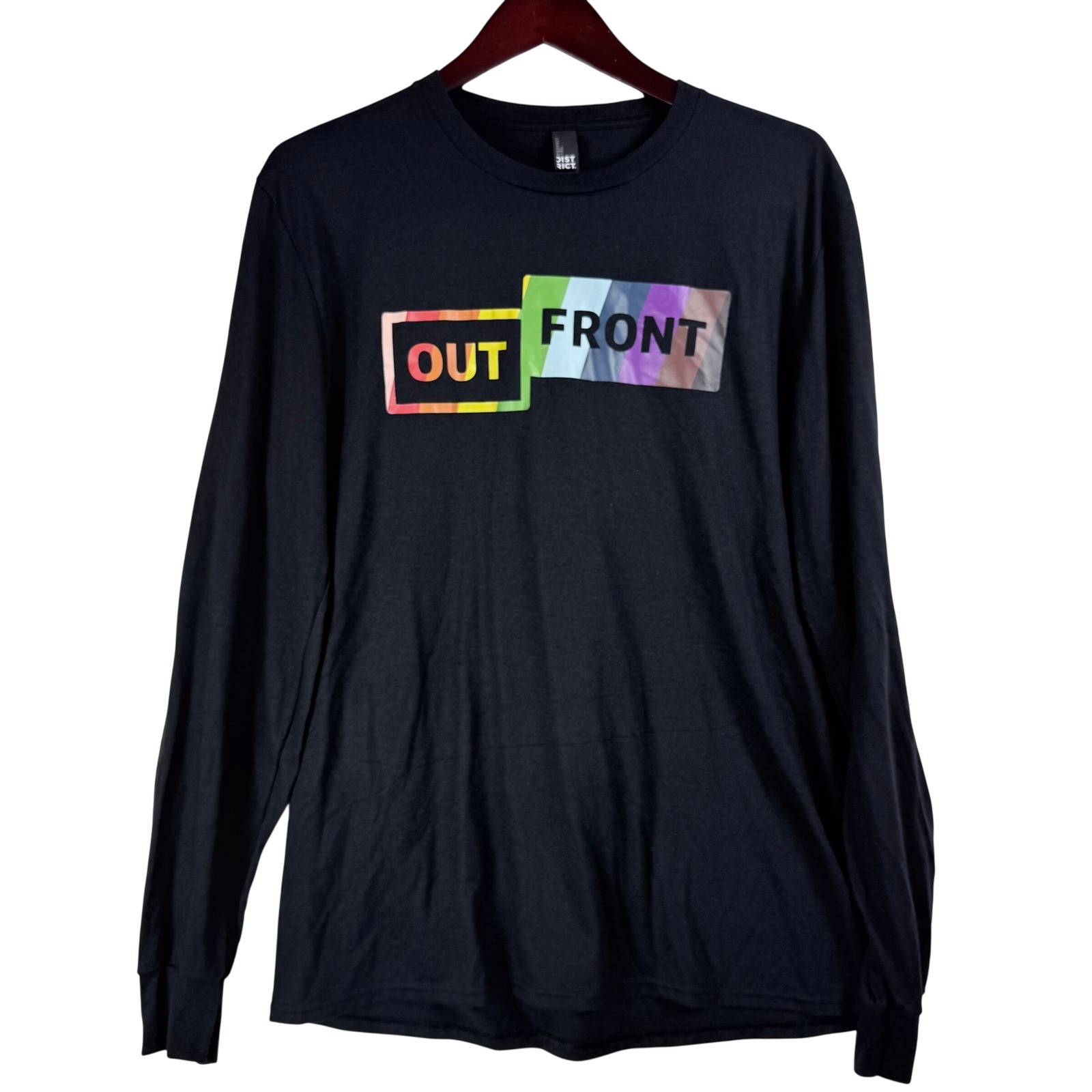 District Perfect Tri Long Sleeve Shirt Black Out Front Rainbow Pride Mens Large