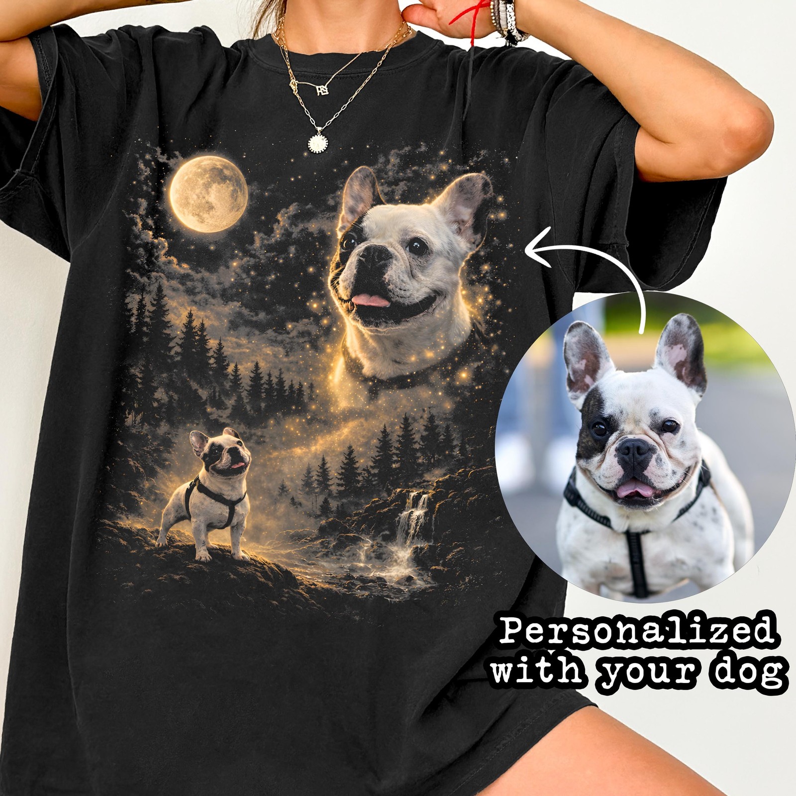 Custom Pet Photo Shirt Personalized Dog Howling to the Moon Gift