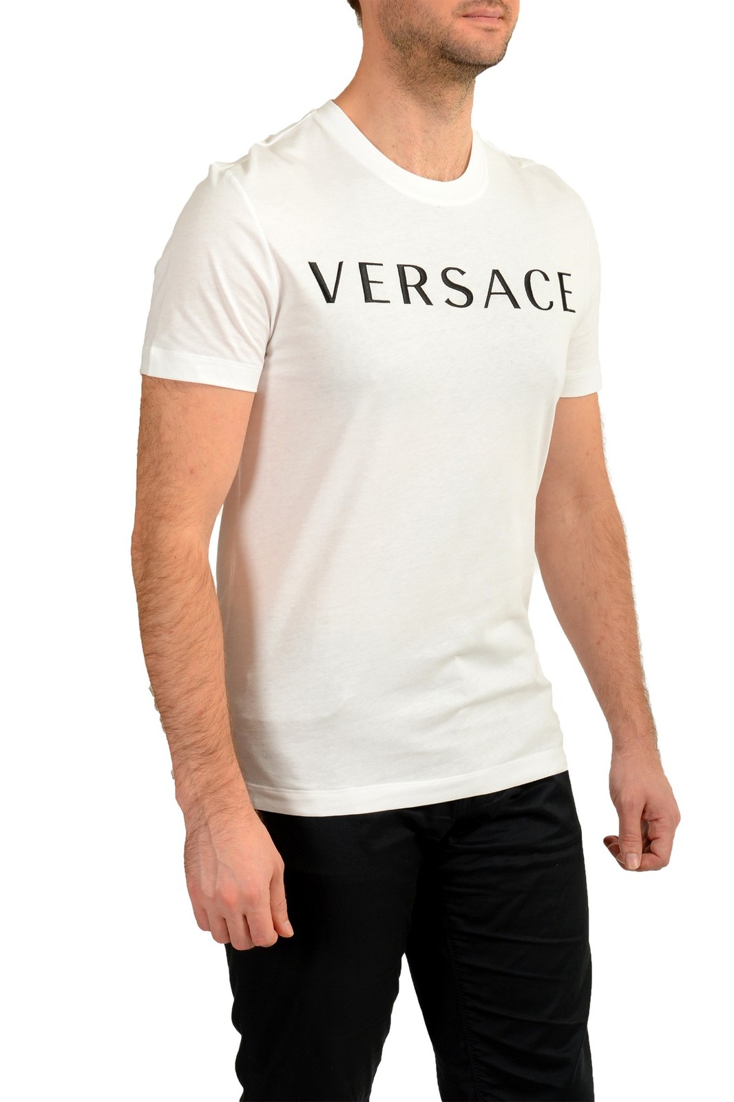 Versace Men’s White Logo Embellished Crewneck Short Sleeve T-Shirt US 2XL IT 56