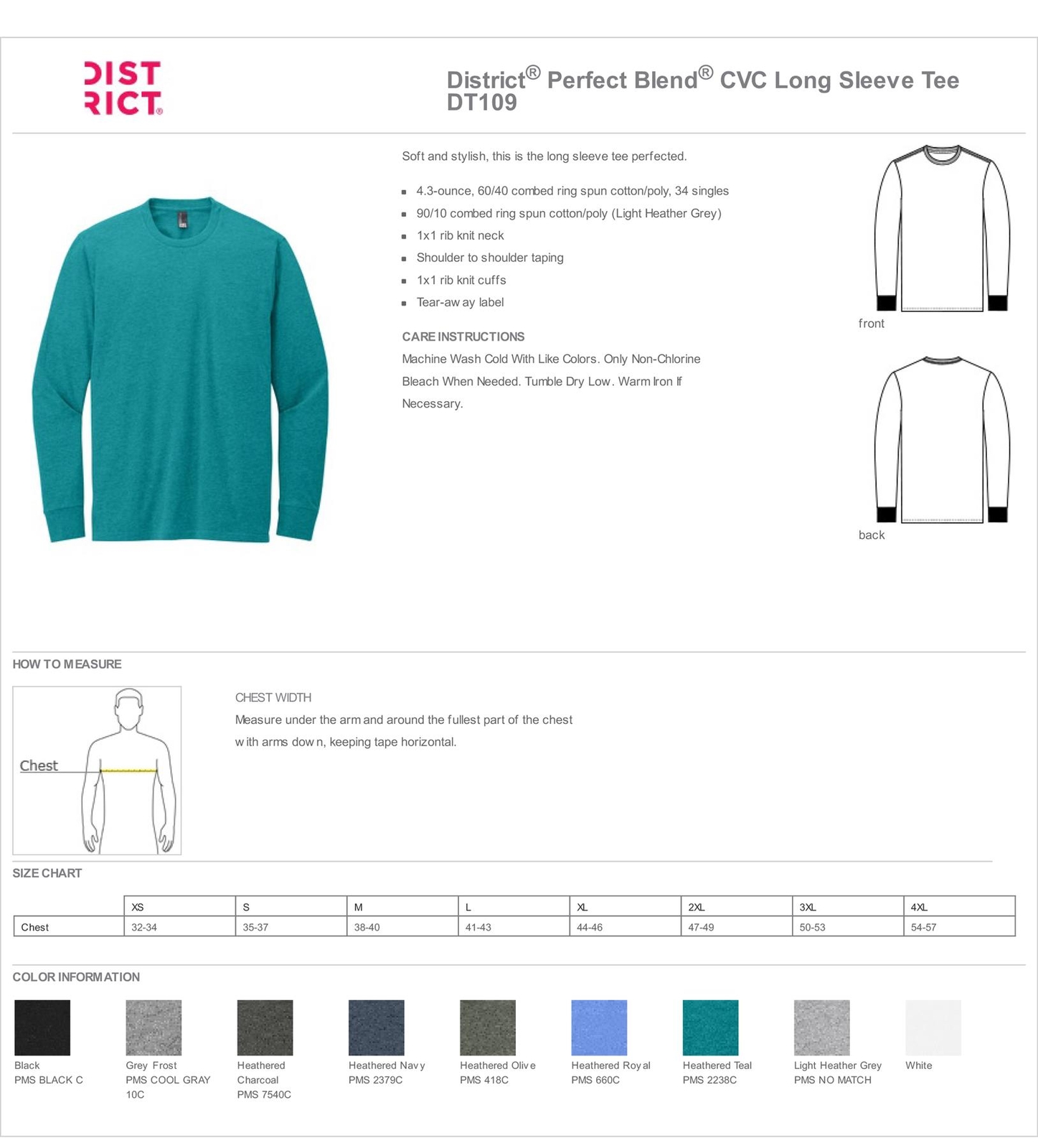 District Mens Long Sleeve Perfect Blend CVC T-Shirt DT109