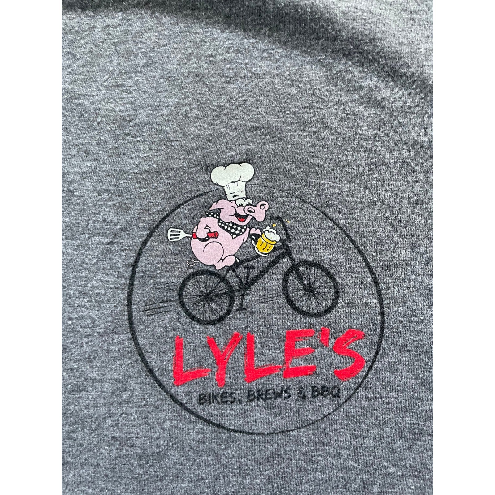 Mens Large T-Shirt Gray Lyle’s Bikes Brews & BBQ Loveland Ohio Tri-Blend