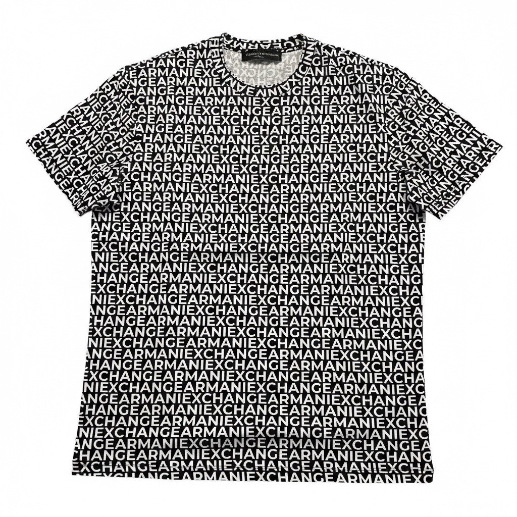 Armani Exchange Cotton Regular Fit T shirt Navy All Over Logo White Lettering