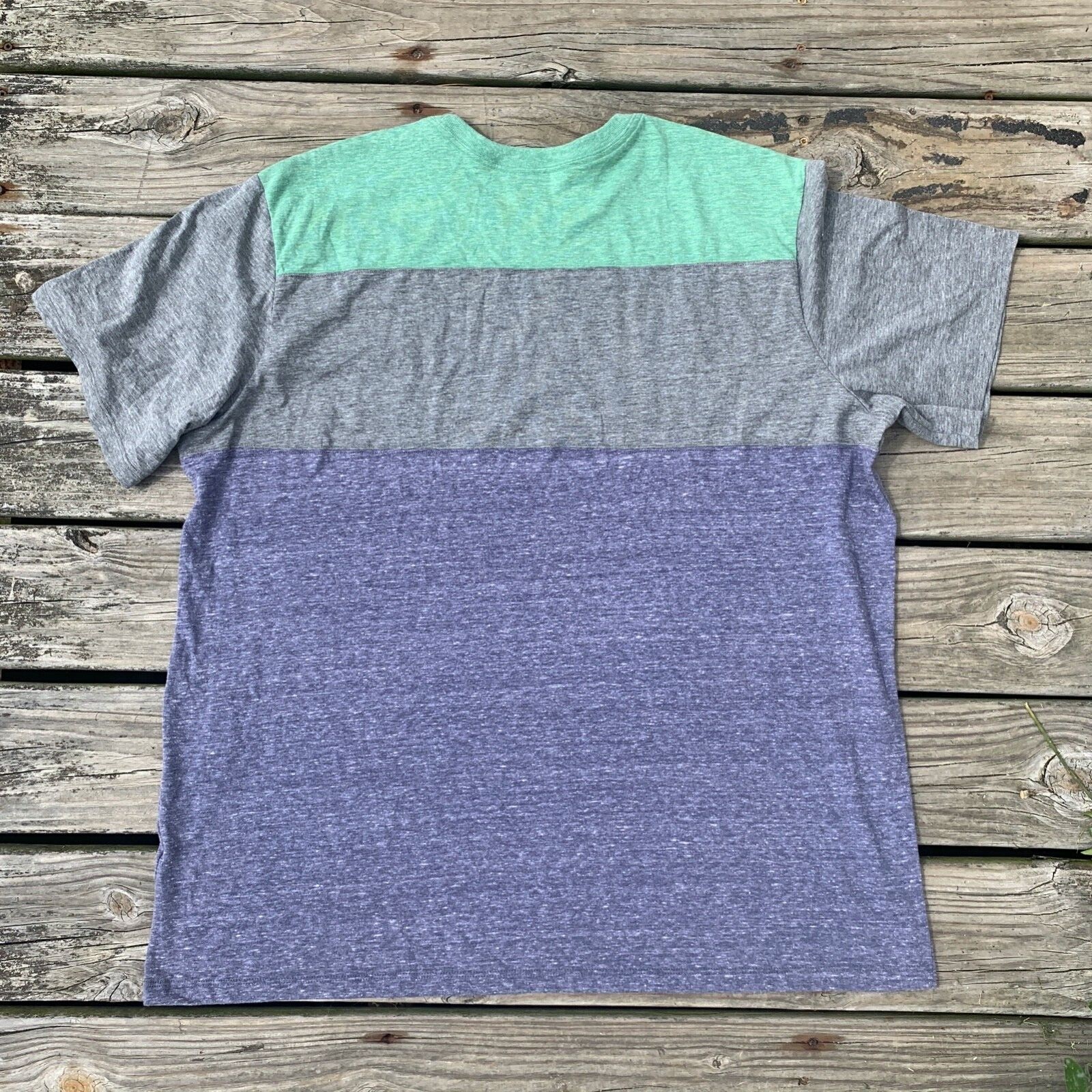 District Shirt Mens 4XL Tri-Blend Color Block Crewneck Tee Kelly/Grey/Navy
