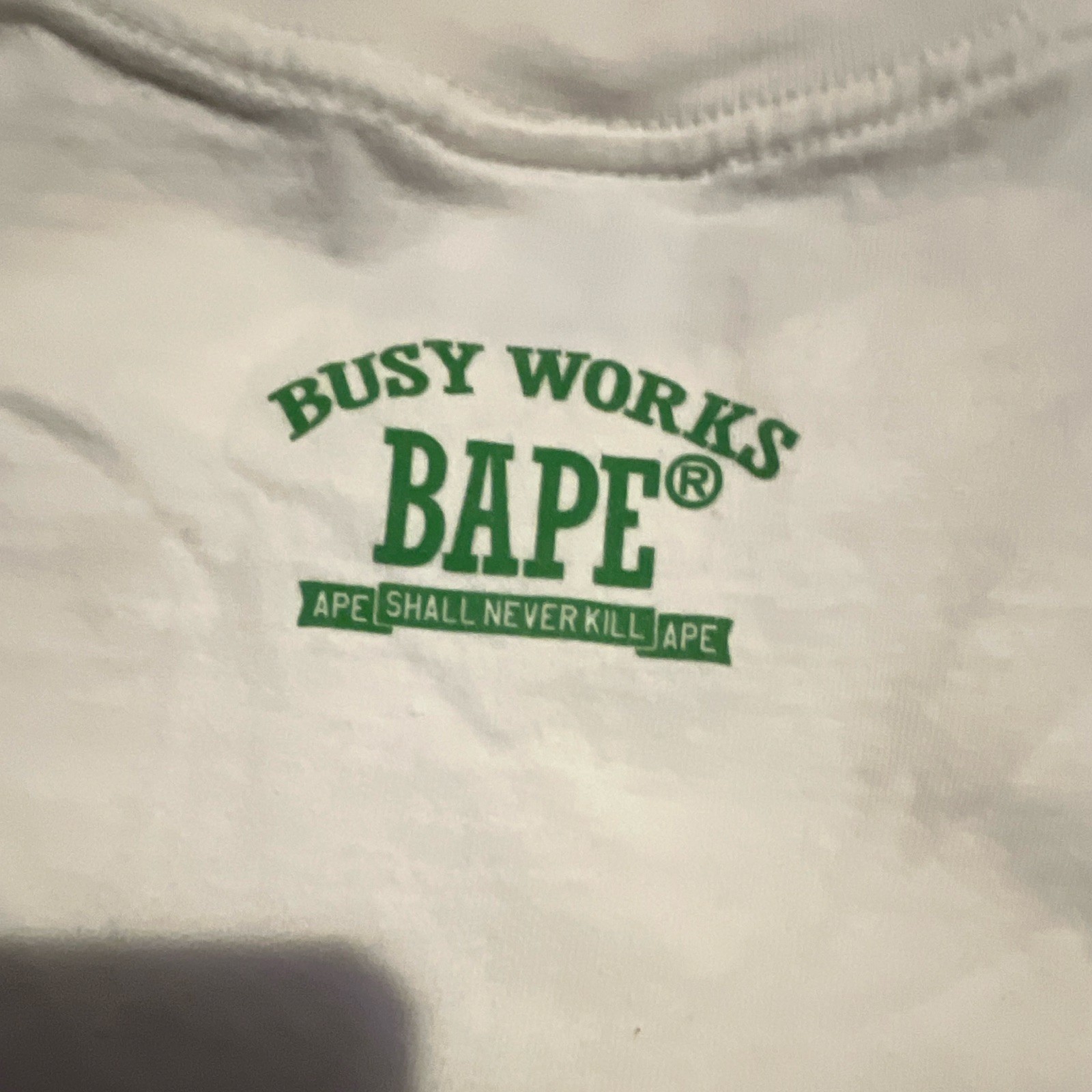 A Bathing Ape BAPE Busy Works White Green Logo Graphic T-Shirt Crew Neck XXL