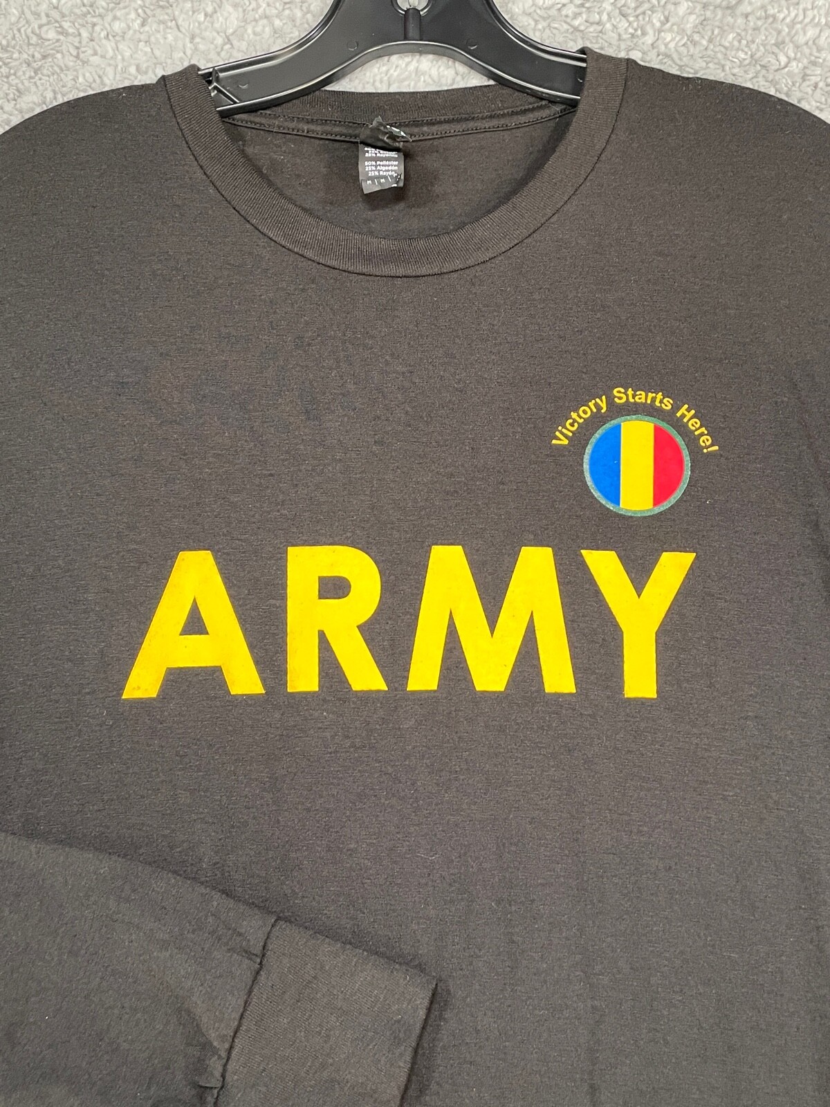 District Perfect Tri Black Crew Neck T Shirt STAY ARMY VICTORY Graphic Size M