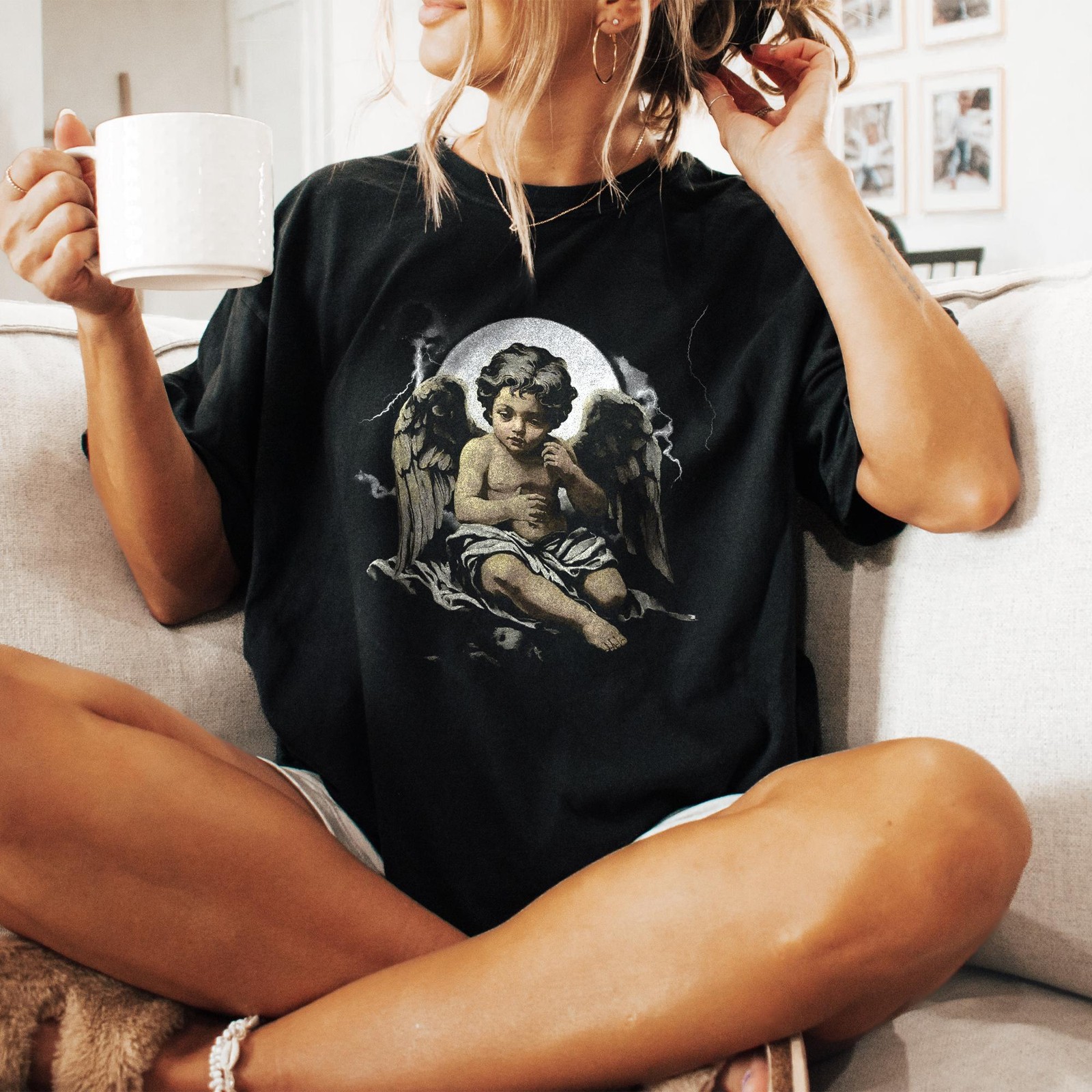 Vintage Praying Baby Angel Shirt Catholic Christian Cherub Graphic Tee