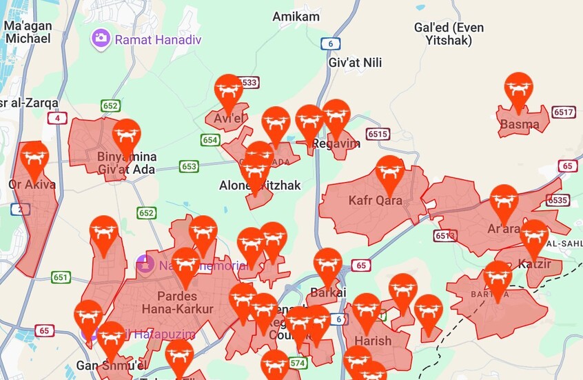 المسار الذي سارت به المسيرة في الأجواء الإسرائيلية / ILRedAlert