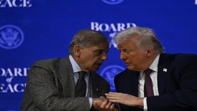 الرئيس الأمريكي دونالد ترامب يتحدث إلى رئيس الوزراء الباكستاني شهباز شريف (يسار) ضمن فعاليات منتدى دافوس في يناير الماضي / Gettyimages.ru